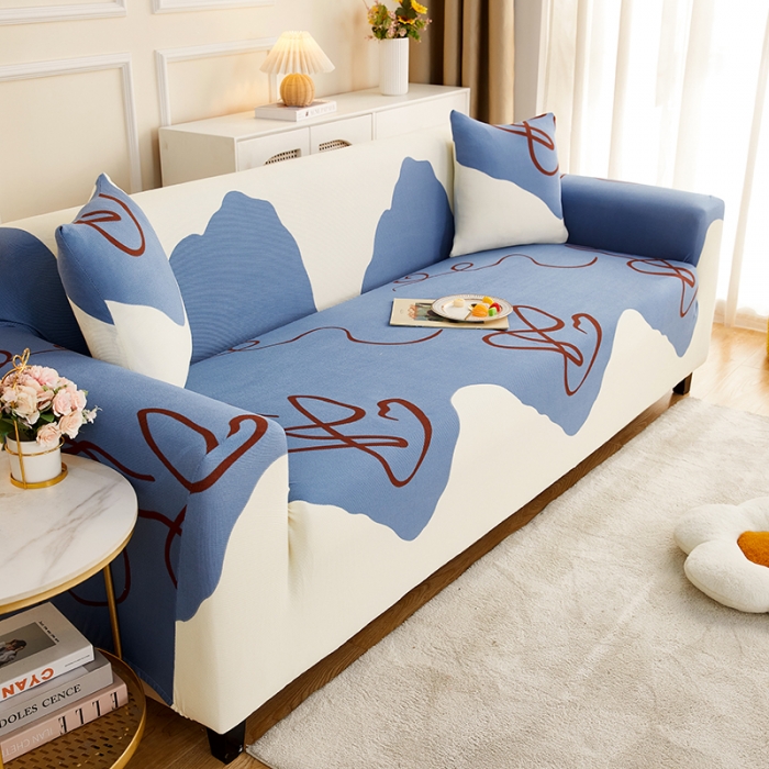 91家纺网 家纺一手货源 找家纺 丝绮鹿2023针织柔肤格三人沙发套松紧款 买一个沙发套默认送一个抱枕套 简爱-蓝色