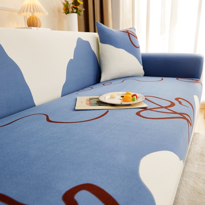 91家纺网 家纺一手货源 找家纺 丝绮鹿2023针织柔肤格三人沙发套松紧款 买一个沙发套默认送一个抱枕套 简爱-蓝色