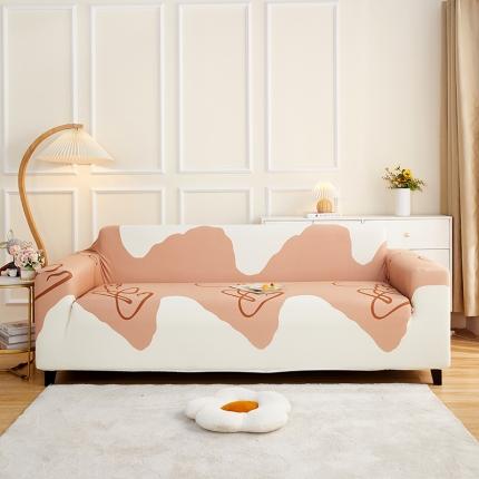 丝绮鹿2023针织柔肤格三人沙发套松紧款 买一个沙发套默认送一个抱枕套 简爱-杏色