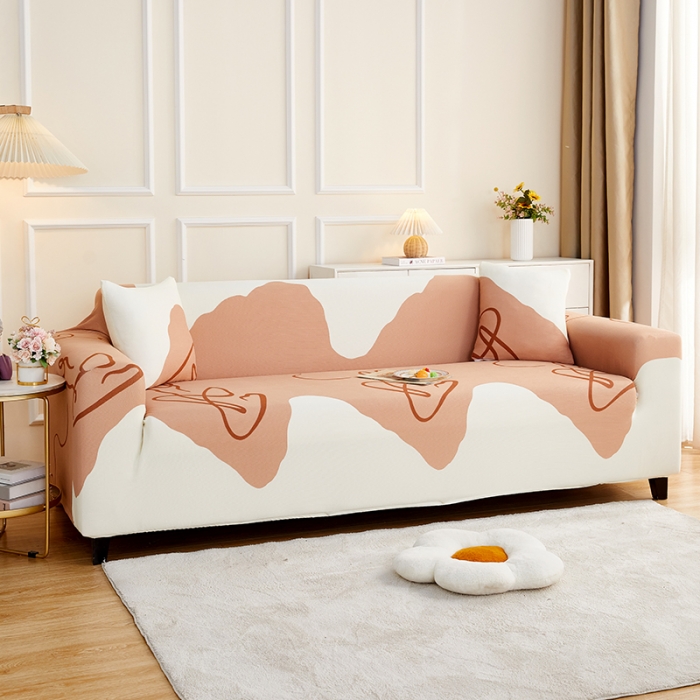 91家纺网 家纺一手货源 找家纺 丝绮鹿2023针织柔肤格三人沙发套松紧款 买一个沙发套默认送一个抱枕套 简爱-杏色