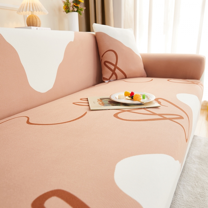 91家纺网 家纺一手货源 找家纺 丝绮鹿2023针织柔肤格三人沙发套松紧款 买一个沙发套默认送一个抱枕套 简爱-杏色