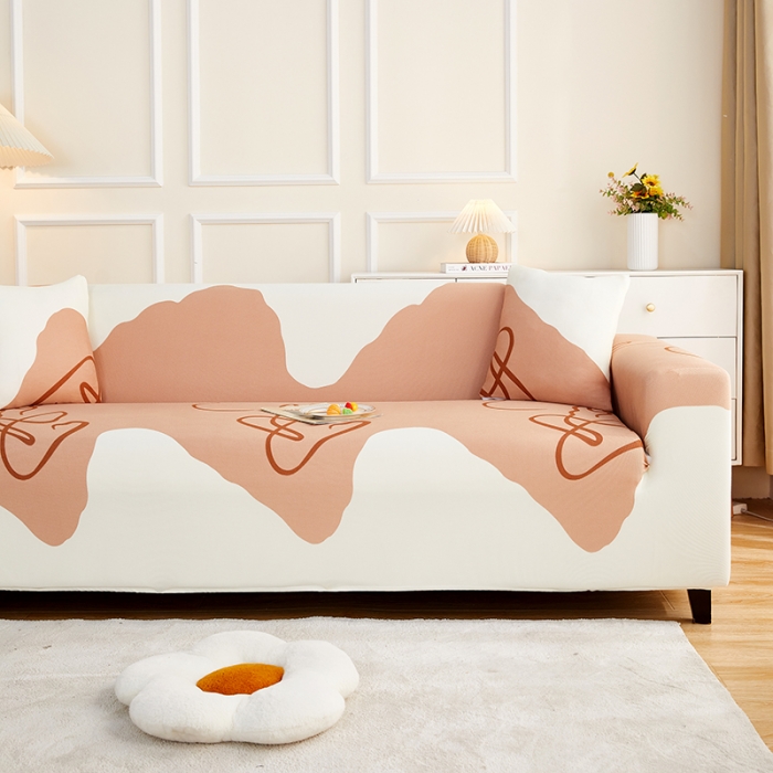 91家纺网 家纺一手货源 找家纺 丝绮鹿2023针织柔肤格三人沙发套松紧款 买一个沙发套默认送一个抱枕套 简爱-杏色