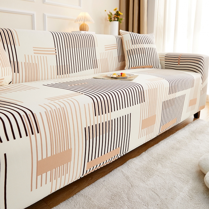 91家纺网 家纺一手货源 找家纺 丝绮鹿2023针织柔肤格三人沙发套松紧款 买一个沙发套默认送一个抱枕套 简素线条-黑