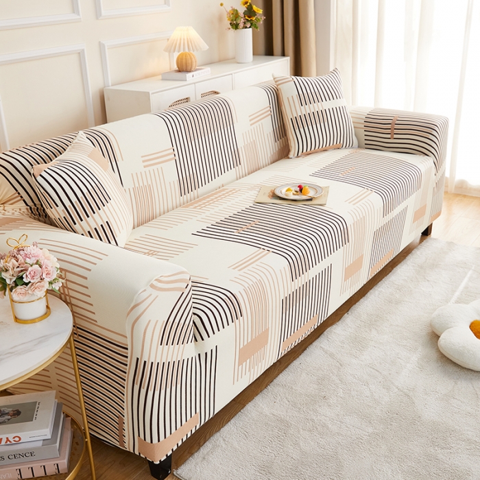 91家纺网 家纺一手货源 找家纺 丝绮鹿2023针织柔肤格三人沙发套松紧款 买一个沙发套默认送一个抱枕套 简素线条-黑