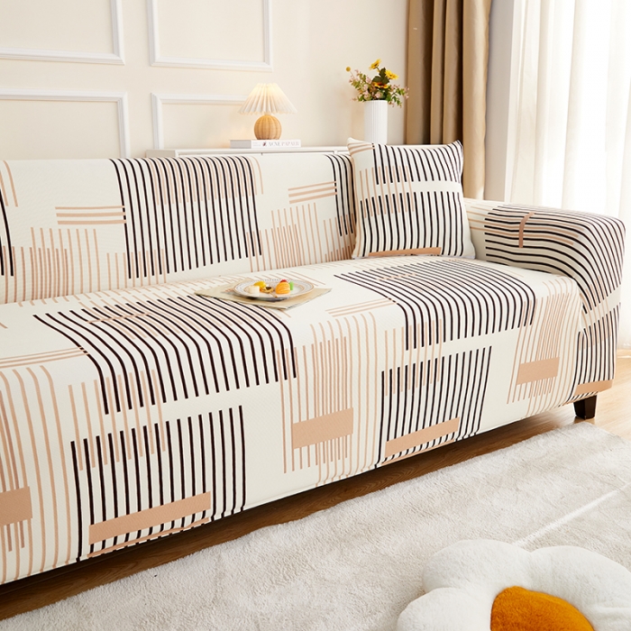 91家纺网 家纺一手货源 找家纺 丝绮鹿2023针织柔肤格三人沙发套松紧款 买一个沙发套默认送一个抱枕套 简素线条-黑