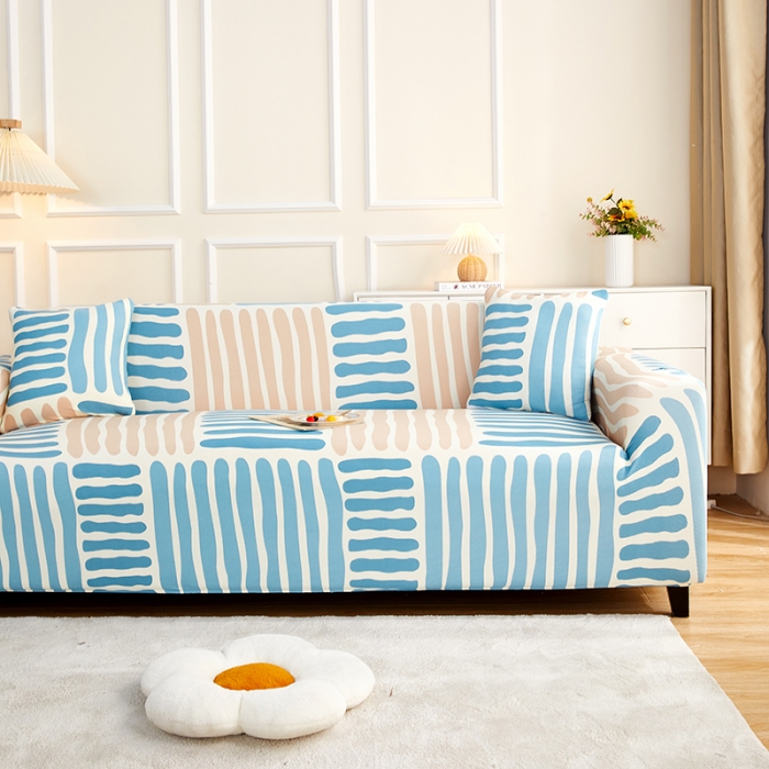 91家纺网 家纺一手货源 找家纺 丝绮鹿2023针织柔肤格三人沙发套松紧款 买一个沙发套默认送一个抱枕套 米兰条纹