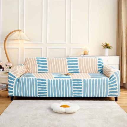 丝绮鹿2023针织柔肤格三人沙发套松紧款 买一个沙发套默认送一个抱枕套 米兰条纹