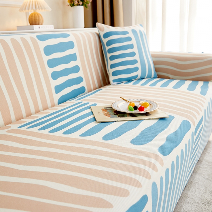 91家纺网 家纺一手货源 找家纺 丝绮鹿2023针织柔肤格三人沙发套松紧款 买一个沙发套默认送一个抱枕套 米兰条纹