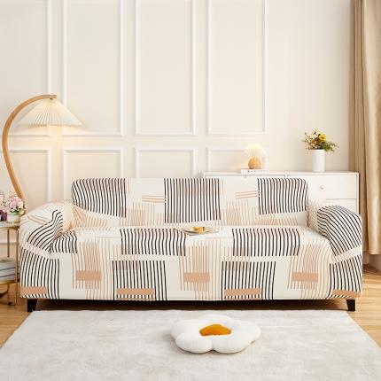 91家纺网 家纺一手货源 找家纺 丝绮鹿2023针织柔肤格三人沙发套松紧款 买一个沙发套默认送一个抱枕套 简素线条-黑