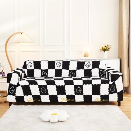 91家纺网 家纺一手货源 找家纺 丝绮鹿2023针织柔肤格三人沙发套松紧款 买一个沙发套默认送一个抱枕套 黑白格