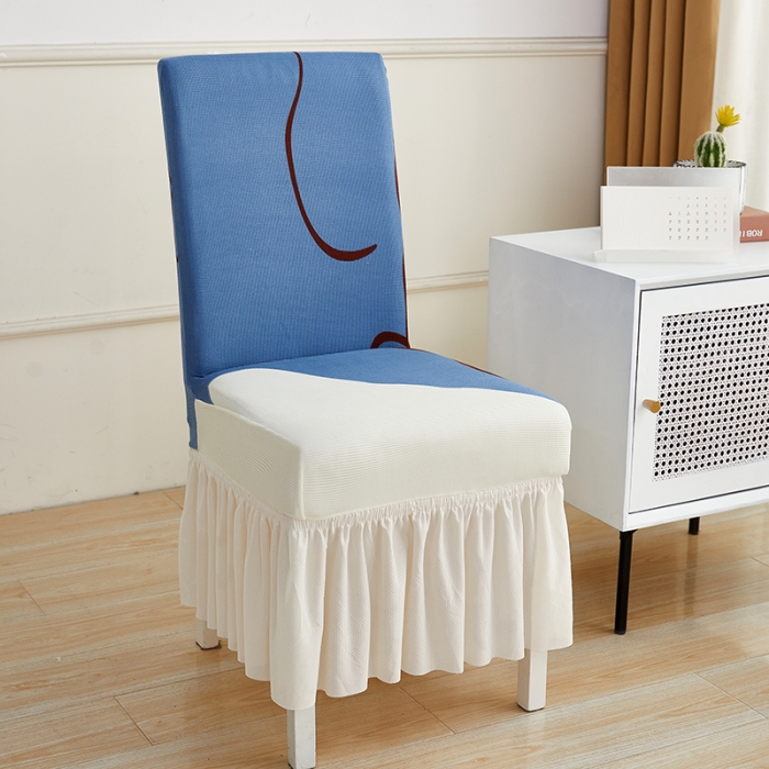 91家纺网 家纺一手货源 找家纺 丝绮鹿 2023新款针织柔肤格椅子套裙边款 简爱-蓝色