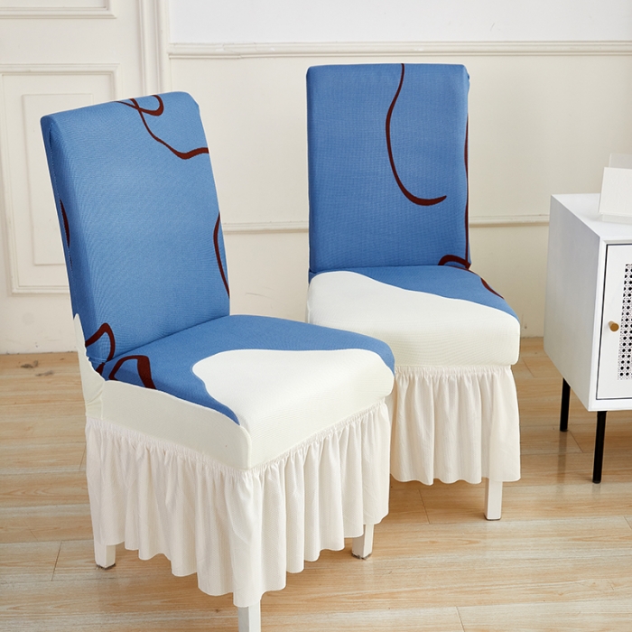 91家纺网 家纺一手货源 找家纺 丝绮鹿 2023新款针织柔肤格椅子套裙边款 简爱-蓝色