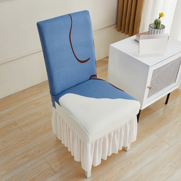 91家纺网 家纺一手货源 找家纺 丝绮鹿 2023新款针织柔肤格椅子套裙边款 简爱-蓝色