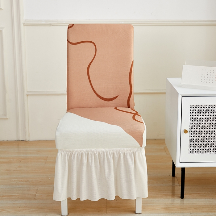 91家纺网 家纺一手货源 找家纺 丝绮鹿 2023新款针织柔肤格椅子套裙边款 简爱-杏色