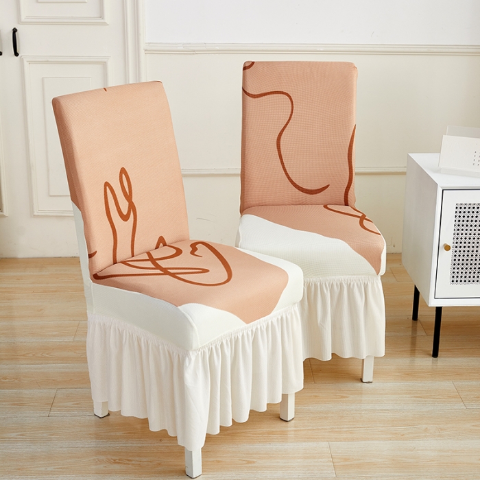 91家纺网 家纺一手货源 找家纺 丝绮鹿 2023新款针织柔肤格椅子套裙边款 简爱-杏色