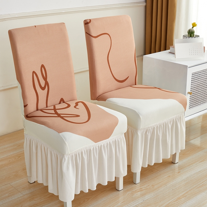 91家纺网 家纺一手货源 找家纺 丝绮鹿 2023新款针织柔肤格椅子套裙边款 简爱-杏色