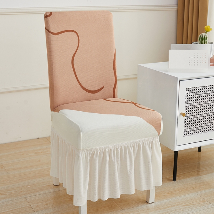 91家纺网 家纺一手货源 找家纺 丝绮鹿 2023新款针织柔肤格椅子套裙边款 简爱-杏色