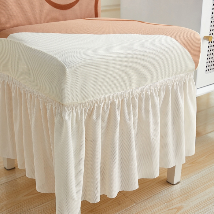 91家纺网 家纺一手货源 找家纺 丝绮鹿 2023新款针织柔肤格椅子套裙边款 简爱-杏色