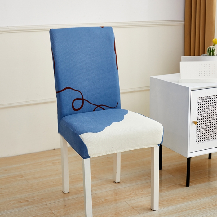 91家纺网 家纺一手货源 找家纺 丝绮鹿 2023新款针织柔肤格椅子套松紧款 简爱-蓝色