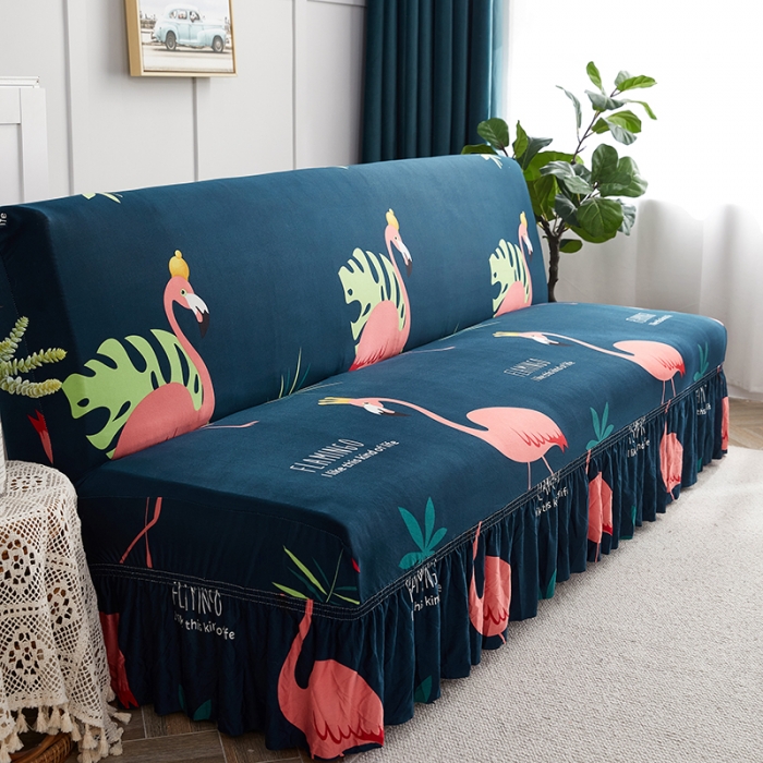 91家纺网 家纺一手货源 找家纺 丝绮鹿 2023新款牛奶丝沙发床套（裙边款） 爱情鸟