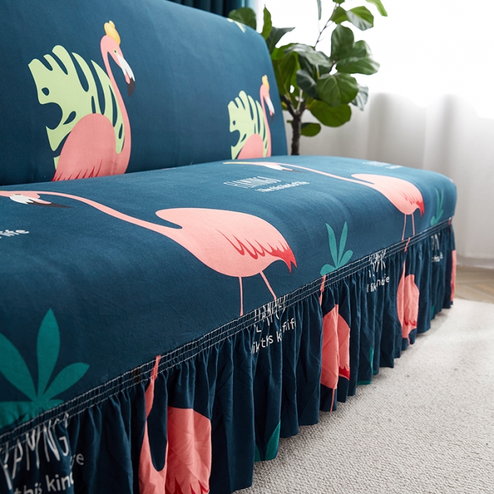 91家纺网 家纺一手货源 找家纺 丝绮鹿 2023新款牛奶丝沙发床套（裙边款） 爱情鸟