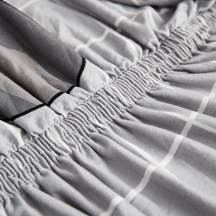 91家纺网 家纺一手货源 找家纺 丝绮鹿 2023新款牛奶丝沙发床套（裙边款） 方格猫咪