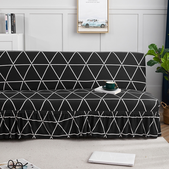 91家纺网 家纺一手货源 找家纺 丝绮鹿 2023新款牛奶丝沙发床套（裙边款） 黑白线格