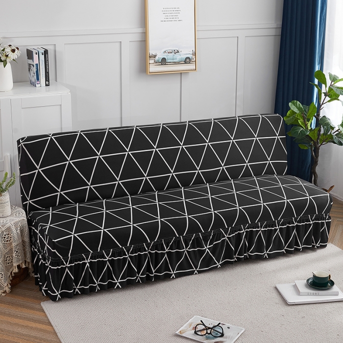 91家纺网 家纺一手货源 找家纺 丝绮鹿 2023新款牛奶丝沙发床套（裙边款） 黑白线格