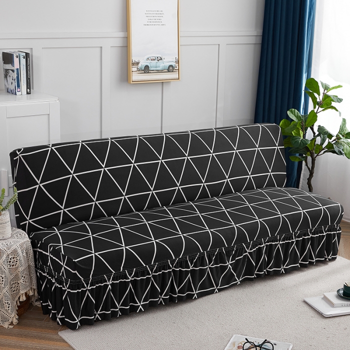 91家纺网 家纺一手货源 找家纺 丝绮鹿 2023新款牛奶丝沙发床套（裙边款） 黑白线格