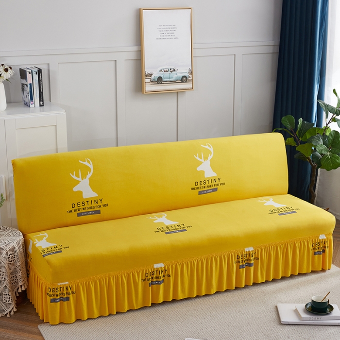 91家纺网 家纺一手货源 找家纺 丝绮鹿 2023新款牛奶丝沙发床套（裙边款） 黄色鹿