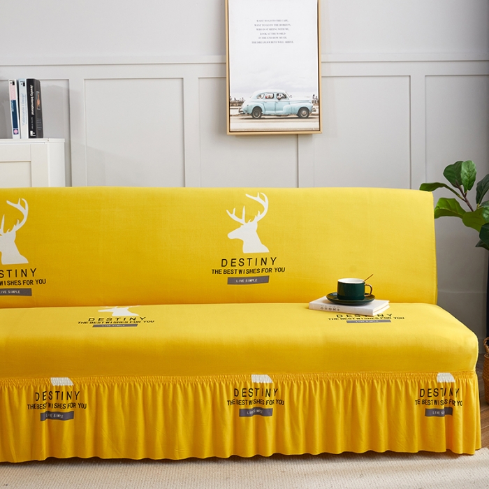 91家纺网 家纺一手货源 找家纺 丝绮鹿 2023新款牛奶丝沙发床套（裙边款） 黄色鹿