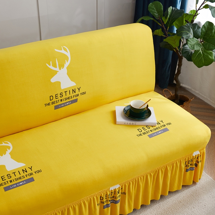 91家纺网 家纺一手货源 找家纺 丝绮鹿 2023新款牛奶丝沙发床套（裙边款） 黄色鹿