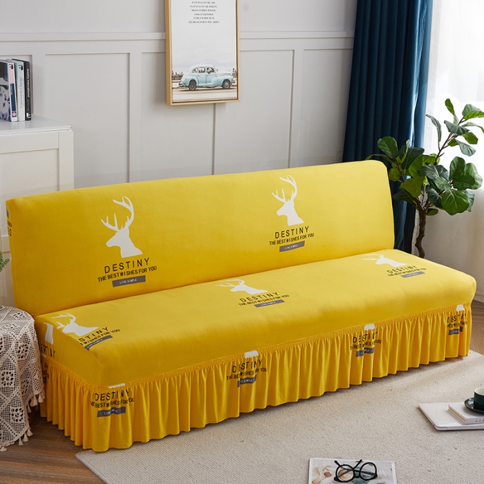 91家纺网 家纺一手货源 找家纺 丝绮鹿 2023新款牛奶丝沙发床套（裙边款） 黄色鹿