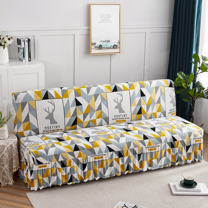 91家纺网 家纺一手货源 找家纺 丝绮鹿 2023新款牛奶丝沙发床套（裙边款） 时光麋鹿