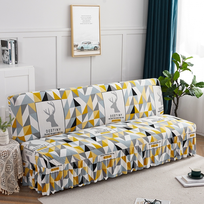 91家纺网 家纺一手货源 找家纺 丝绮鹿 2023新款牛奶丝沙发床套（裙边款） 时光麋鹿