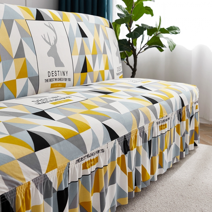 91家纺网 家纺一手货源 找家纺 丝绮鹿 2023新款牛奶丝沙发床套（裙边款） 时光麋鹿