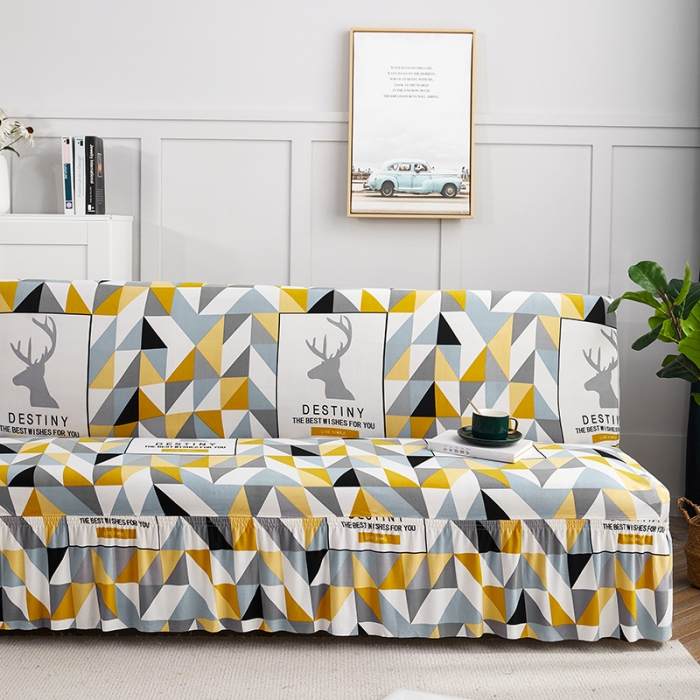 91家纺网 家纺一手货源 找家纺 丝绮鹿 2023新款牛奶丝沙发床套（裙边款） 时光麋鹿