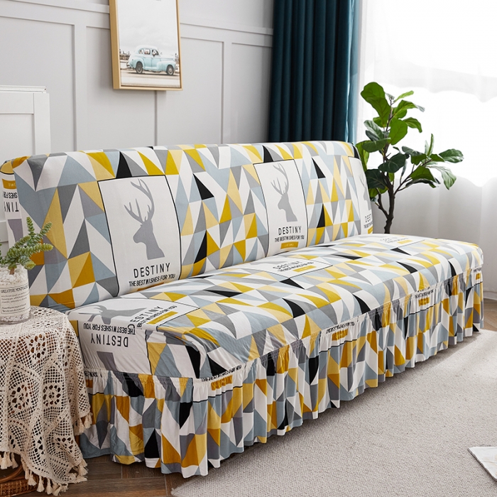 91家纺网 家纺一手货源 找家纺 丝绮鹿 2023新款牛奶丝沙发床套（裙边款） 时光麋鹿