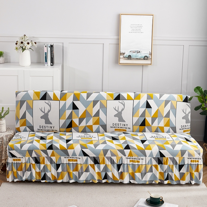 91家纺网 家纺一手货源 找家纺 丝绮鹿 2023新款牛奶丝沙发床套（裙边款） 时光麋鹿