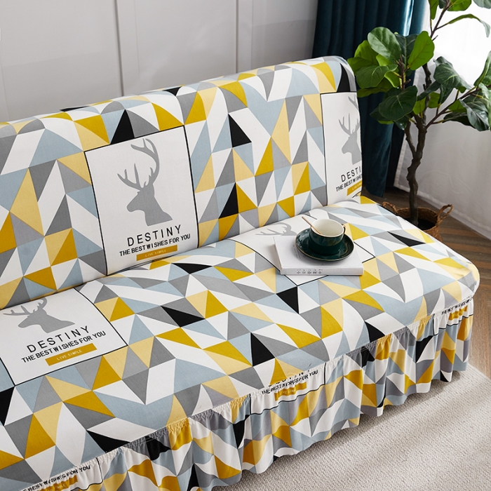 91家纺网 家纺一手货源 找家纺 丝绮鹿 2023新款牛奶丝沙发床套（裙边款） 时光麋鹿