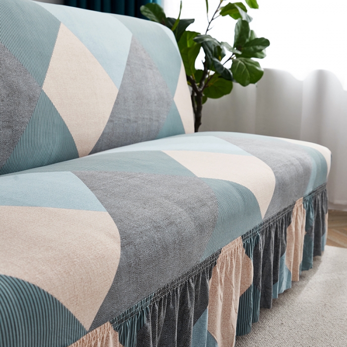 91家纺网 家纺一手货源 找家纺 丝绮鹿 2023新款牛奶丝沙发床套（裙边款） 现代绅士