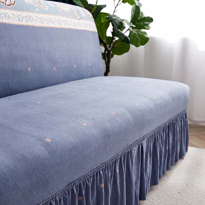 91家纺网 家纺一手货源 找家纺 丝绮鹿 2023新款牛奶丝沙发床套（裙边款） 雅典娜