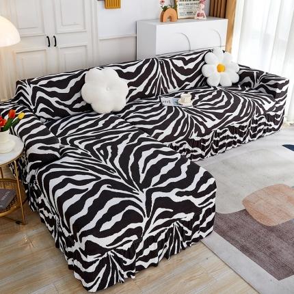 91家纺网 家纺一手货源 找家纺 丝绮鹿 2023新款牛奶丝沙发套贵妃图（裙边款） 斑马纹