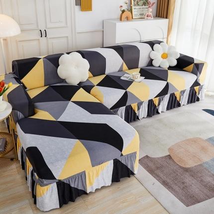 91家纺网 家纺一手货源 找家纺 丝绮鹿 2023新款牛奶丝沙发套贵妃图（裙边款） 潮流