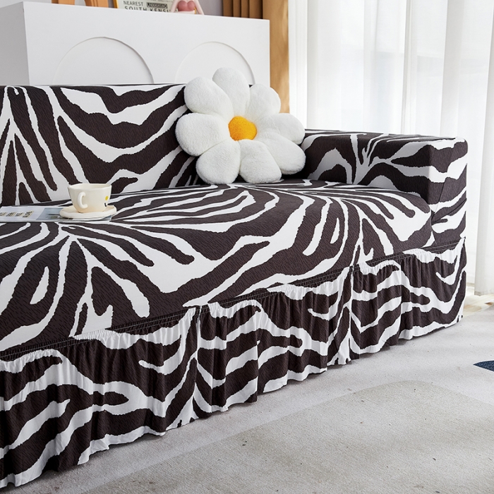 91家纺网 家纺一手货源 找家纺 丝绮鹿 2023新款牛奶丝沙发套贵妃图（裙边款） 斑马纹