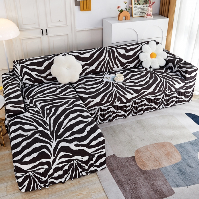 91家纺网 家纺一手货源 找家纺 丝绮鹿 2023新款牛奶丝沙发套贵妃图（裙边款） 斑马纹