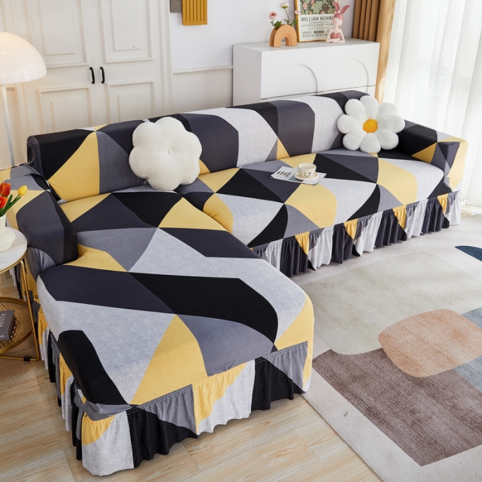 91家纺网 家纺一手货源 找家纺 丝绮鹿 2023新款牛奶丝沙发套贵妃图（裙边款） 潮流