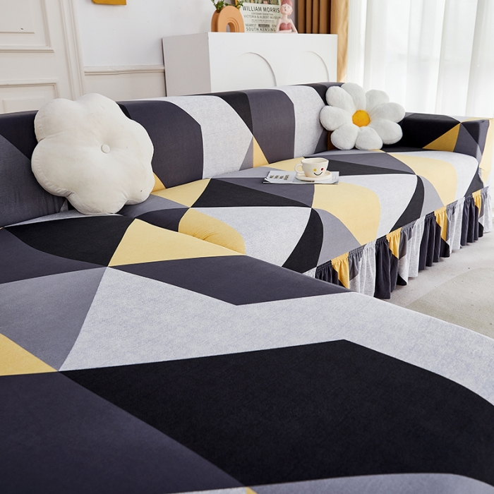 91家纺网 家纺一手货源 找家纺 丝绮鹿 2023新款牛奶丝沙发套贵妃图（裙边款） 潮流