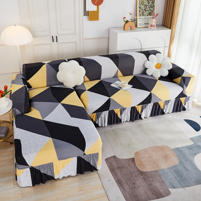 91家纺网 家纺一手货源 找家纺 丝绮鹿 2023新款牛奶丝沙发套贵妃图（裙边款） 潮流