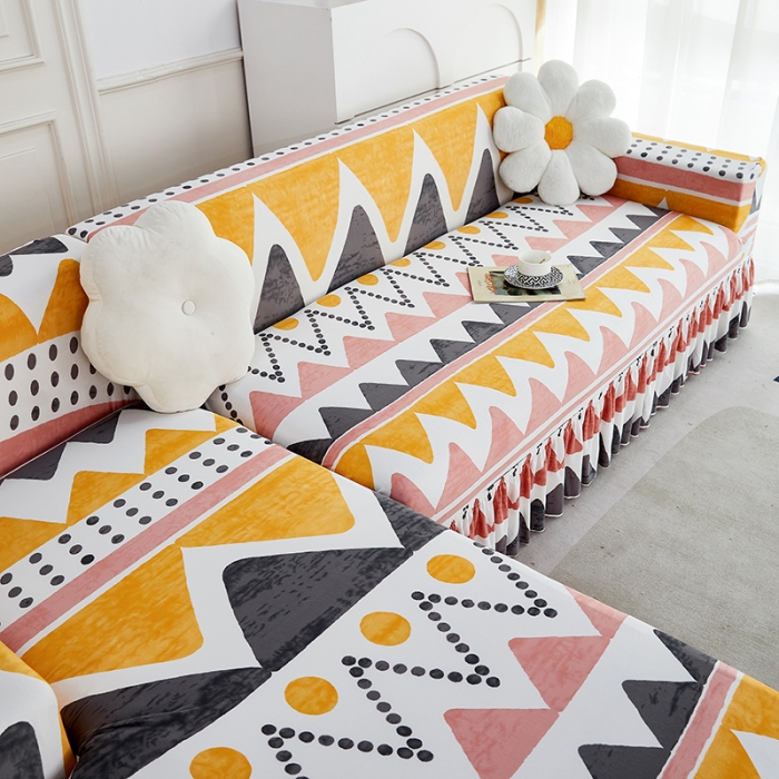 91家纺网 家纺一手货源 找家纺 丝绮鹿 2023新款牛奶丝沙发套贵妃图（裙边款） 米亚